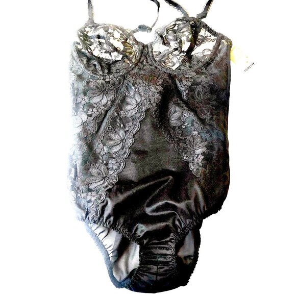 Vintage Dolores For Poirette Vtg 70's Black Lace Teddy Bodysuit ILGWU 34B NEW - Picture 16 of 16